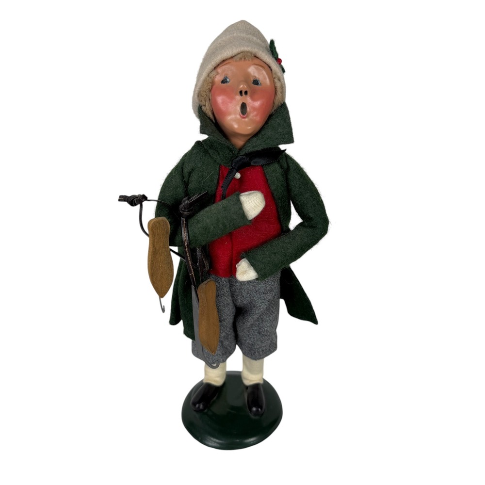 Byers Choice The Carolers 1991‎ Boy with Ice Skates Limited Edition 31/100 Green